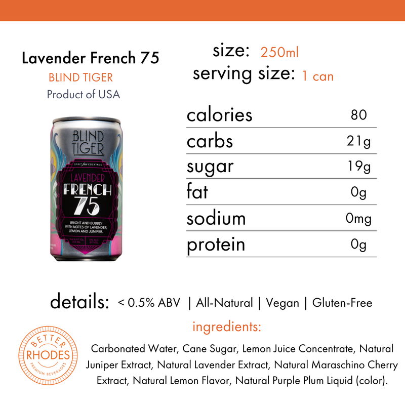 Lavender French 75 Non-Alcoholic Cocktail by Blind Tiger | 4-pack