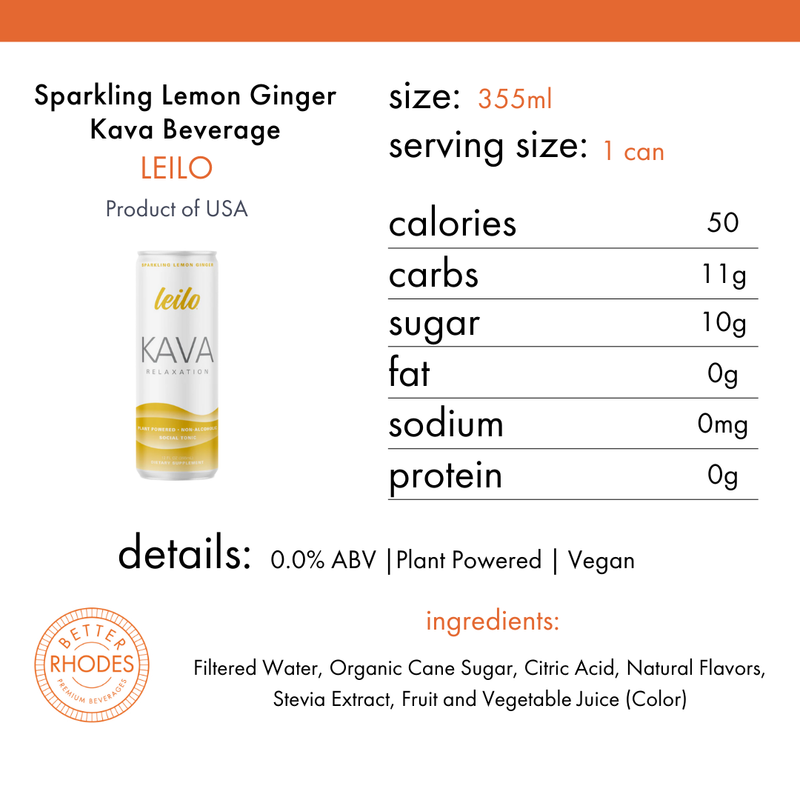 Leilo Sparkling Lemon Ginger Kava Social Tonic | 12-pack