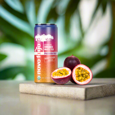Novo Fogo Alcohol-Free Organic Sparkling Passion Fruit Mate Tea | 12oz 4-pack